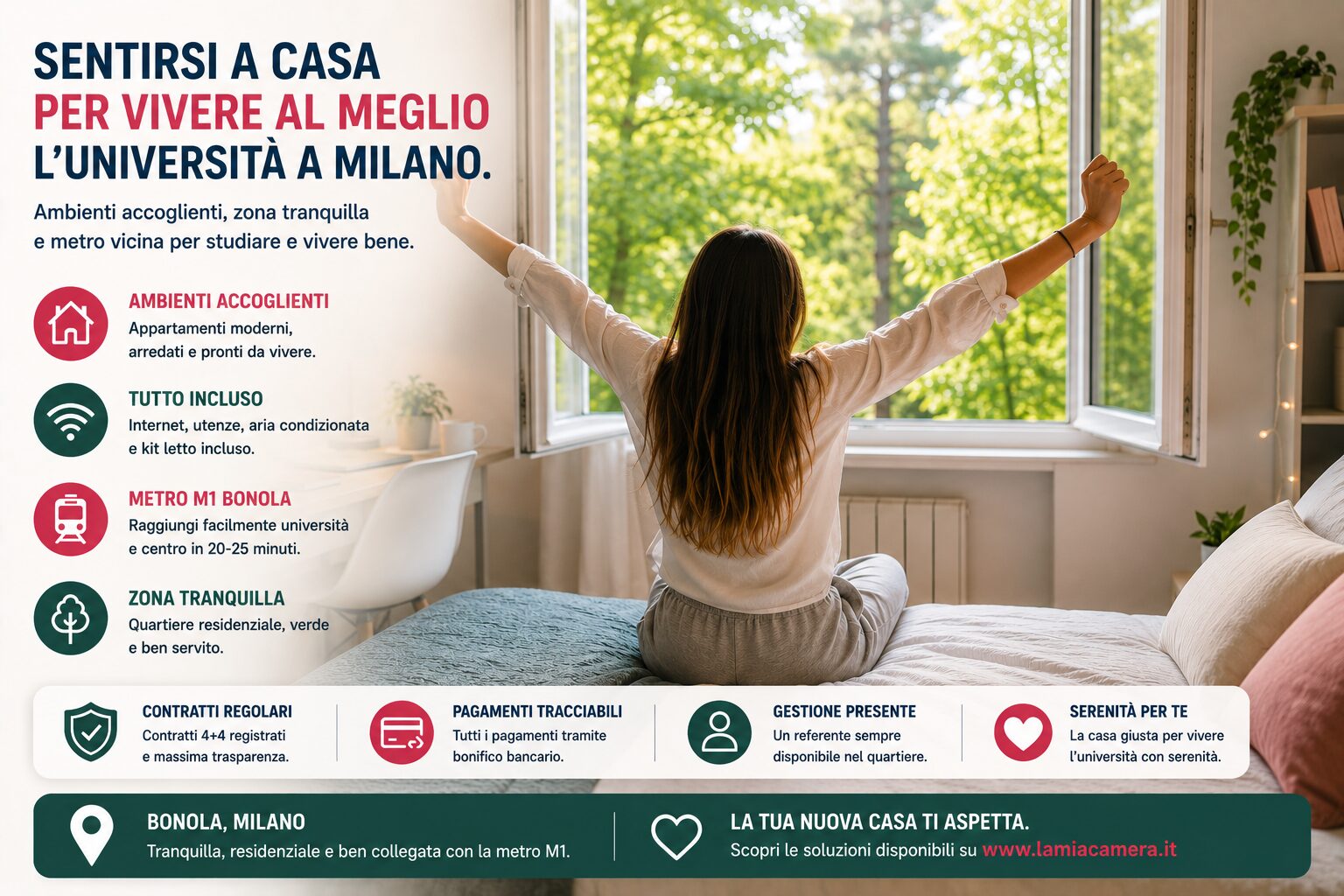 studentessa serena Milano vivere bene durante università Milano appartamento moderno Bonola quartiere tranquillo Milano studentessa studentessa fuori sede Milano casa